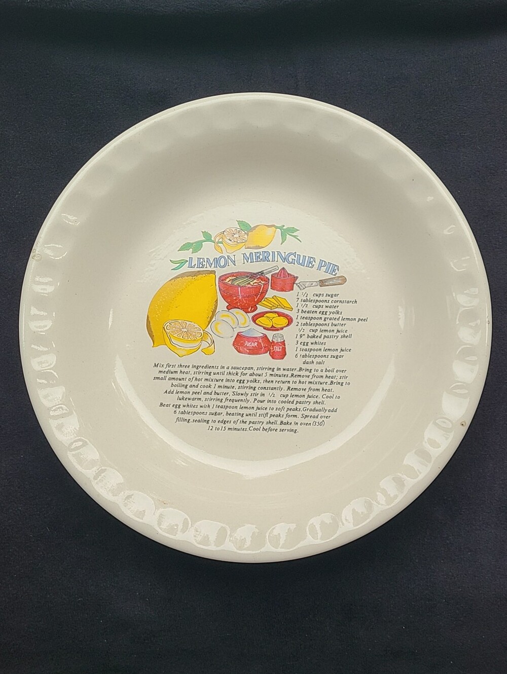 Recipe Pie Plate Vintage Lemon Meringue
